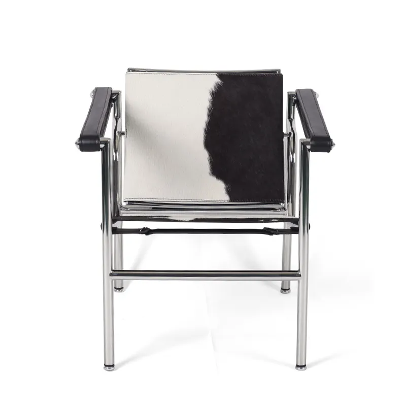 Black And White Pony Leather Stainless Steel Frame Leisure Chair For Living Room Hotel Room