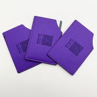 Porte-cartes simple en cuir PU violet avec logo personnalisé, étui pour cartes à une fente, étui pour cartes de visite