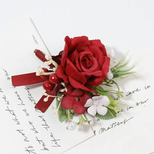 Boutonniere Mannen Bruiloft Corsage Pinnen Pols Bloem Rode Roos Kunstbloem Armband Corsage Voor Bruiloft Feest Prom Accessoire - Product Image 4