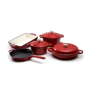 Customized OEM Vintage metal 8pcs iron cast pot cast Iron enamel cookware Set pots and pans