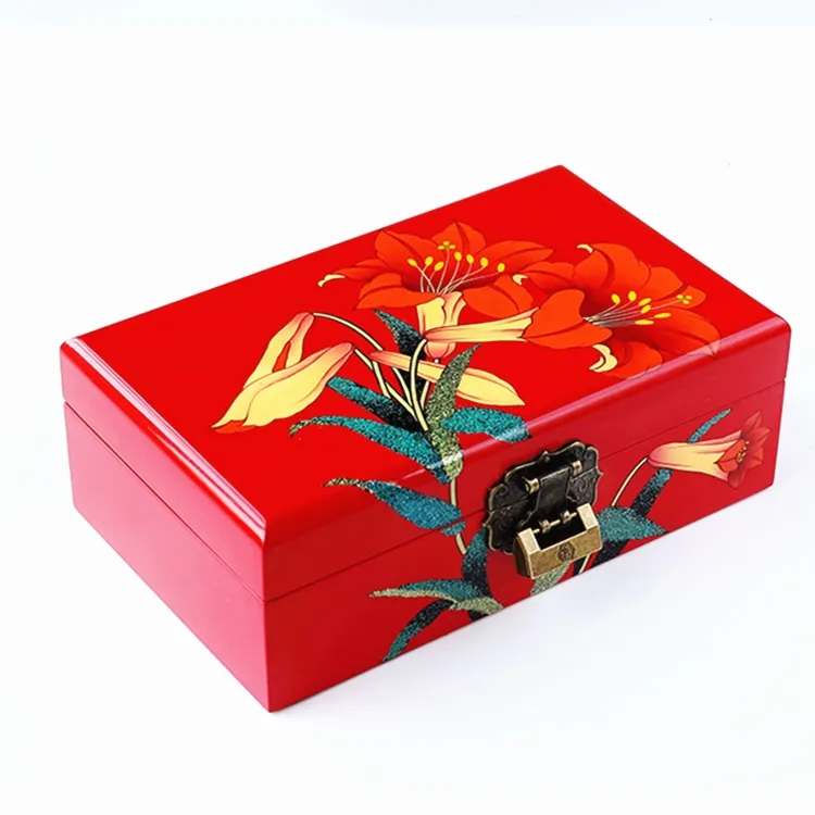 عالية الجودة رسمت باليد lacquerware صندوق مجوهرات من الخشب حافظة الجراب مطعمة هدية الزفاف الصينية المجوهرات مربع خشبي