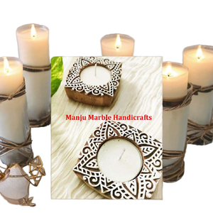 Juego de portavelas de madera de lujo curvo a mano indio de último diseñador con varias formas Juego de colores de madera natural para decoración Diwali - Product Image 1