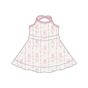 Vestido de Verano para Niña, Modelo GSD3516, Personalizado, Hasta la Rodilla, con Estampado de Flores Rosas y Lazos, Sin Mangas, al por Mayor, Vestido de Yoga - Product Image 2