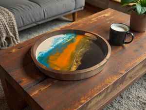 Bandeja de Madera Artesanal con Detalles Artísticos de Resina que Ofrece un Método Sofisticado para Servir Alimentos y Bebidas - Product Image 3