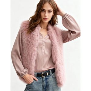 Gilet en fausse fourrure pour femme, sans manches, duveteux, ouvert sur le devant, vêtement d'extérieur d'hiver, rose, veste en fausse fourrure, cardigan, haut - Product Image 2