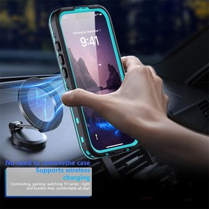 เคสโทรศัพท์กันน้ำ 2 เมตร มาตรฐาน <span class=keywords><strong>IP68</strong></span> ยี่ห้อ Redpepper สำหรับ <span class=keywords><strong>iPhone</strong></span> 17 15 Pro Max 16 <span class=keywords><strong>Xs</strong></span> 12 สีฟ้า กระจก รองรับการชาร์จไร้สายแบบแม่เหล็ก - Product Image 4