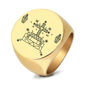 R045 Voodoo Veve simboli Sigil Charm gioielli Vodou <span class=keywords><strong>Lwa</strong></span> Loa Talisman gioielli amuleto Laser inciso in acciaio inossidabile anelli - Product Image 4