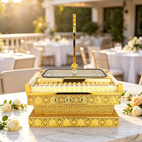 Plat à chafing rectangulaire de luxe 9L doré en acier inoxydable avec éclairage pour buffets, réceptions et événements traiteur