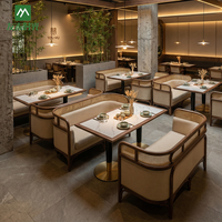 Mobilier commercial pour restaurants : banquette en rotin et chaise de café avec table en pierre pour hôtels et restaurants d'Asie du Sud-Est