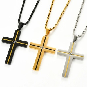 Collier Pendentif Croix en Acier Inoxydable et Zircon pour Femme et Homme, Simple, Bicolore, Style Hip Hop, Polyvalent, Bijou Religieux, Chaîne de Prière - Product Image 3
