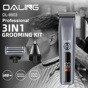 Kit de toilettage professionnel 3-en-1 DALING DL-9503 pour homme : <span class=keywords><strong>rasage</strong></span>, coupe de cheveux, tondeuse nez avec écran numérique et chargement USB - Product Image 1