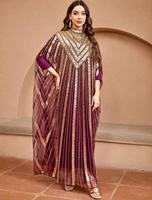 Robe de Soirée de Luxe Scintillante pour Femme, Coupe Ample, Manches Chauve-Souris, Idéale pour Fête, Mariage ou Aïd