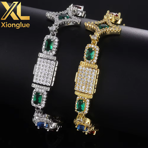 Colorful Gemstone Brilliant Cut Hiphop Fashion Trendy Sparkling <b>Copper</b> Alloy Zircon Star Square Charm Link Chain Unisex <b>Bangle</b> - Product Image 2