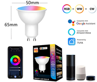 Foco LED Inteligente con Sensor, CA 110V/220V, RGBCW, 5W/7W/9W, MR16, GU10, Control Remoto, Wi-Fi, Regulable, Compatible con Tuya y Alexa, Cristal