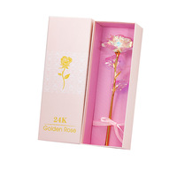 Vente flash 2025 - Boîtes cadeaux roses - Fleurs artificielles plaquées or 24 carats - Fleurs en feuille d'or rose - Cadeaux pour la Saint-Valentin - Rose arc-en-ciel galaxie