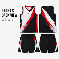 Seragam Basket Garis-garis Tajam Hitam Putih Merah Kustom, Set Jersey dan Celana Pendek Bahan Mesh Bernapas untuk Acara Bola Basket Antar Perguruan Tinggi