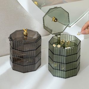 Three Layer Rotating Jewelry Storage Box Organizer <b>Display</b> <b>Case</b> Dustproof Desk Organizer for Home - Product Image 2