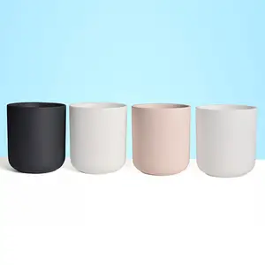 Großhandel dekorative strukturierte Zylinder 12 oz Porzellan weiß gefärbt rosa schwarz matt Ton Keramik Kerzen glas