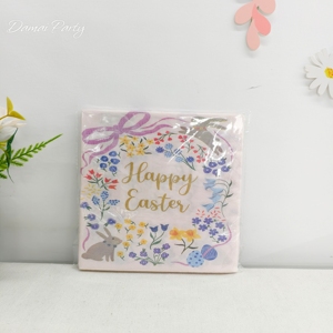 Damai Easter Disposable Tableware <b>Set</b> Paper Plates <b>Cups</b> Napkins With Rabbit Flower Design For Party Celebration - Product Image 5