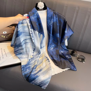 Foulard en soie imprimé 110x110cm pour femme, châle <span class=keywords><strong>de</strong></span> plage, hijab, écharpe à la mode effet soie - Product Image 6