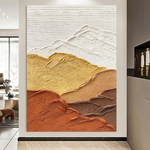 Hand Painted Oil Painting Sunrise Over Golden Mountains Abstract Art Rectangle Metal <b>Frame</b> For Living Room Entryway Hallway - Product Image 2