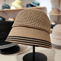Sombrero Cloche Casual de Lino Rayado Plegable de Alta Calidad para Adultos, Ideal para Viajes al Aire Libre, Venta al por Mayor