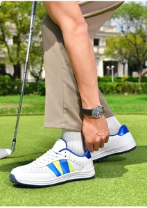 Unisex White <b>Golf</b> Shoes with Red Black Stripes PU Upper Rubber Outsole EVA Midsole Mesh Lining Breathable Design - Product Image 4
