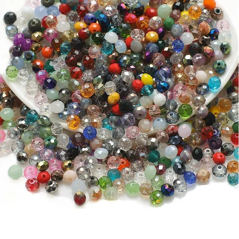 Wholesale factory piece colorful gemstone 3/4/6/8mm flat round glass crystal rondelle beads for jewellery making garment