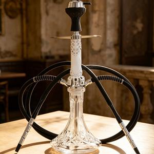 Modern Glass <b>Hookah</b> Set White Black Metal Stem Tobacco <b>Pipe</b> with Hoses for Lounge Bar Home Use - Product Image 5