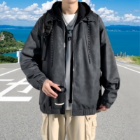 Vestes en cuir pour hommes en gros, blousons aviateurs tendance, nouvelles vestes en cuir pour hommes, coupe ample, rétro, haut de gamme, cool, à capuche et zippées pour l'hiver
