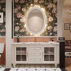 Meuble-lavabo autoportant en bois massif 36-92 pouces avec vasque en céramique, style rétro français, miroir intelligent, pour <span class=keywords><strong>hôtels</strong></span> et villas, garantie 5 ans - Product Image 2