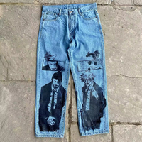 Jean baggy imprimé anime, pantalon large, streetwear Harajuku, jean taille haute pour homme