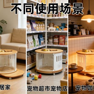 Cross-border design, source factory direct supply, solid wood round <b>cat</b> and dog house villa, home-use visual acrylic <b>cat</b> house. - Product Image 5