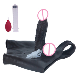 Dildo de silicona elástica con textura de piel realista, color piel/negro, con función de eyaculación, para lesbianas. - Product Image 5