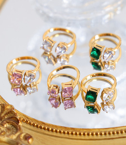 QUSEDINY Modischer Damen hands chmuck Vergoldeter Edelstahl Verstellbare veränderbare Kristall-Zirkon-Fingerringe - Product Image 3