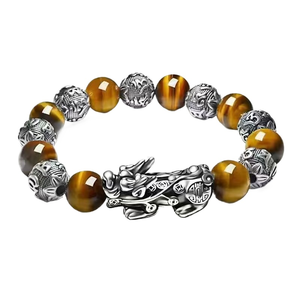 Bracelet tendance pour homme en pierre œil de tigre, perles Bouddha, six caractères de la vraie parole, obsidienne vintage, trésor de la petite fée, ornements en argent - Product Image 1
