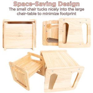 Ensemble table et chaise Montessori en bois massif pour tout-petits, meubles pour enfants en bois véritable - Product Image 2