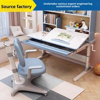 Bureau en bois massif avec étagère intégrée, table d'étude réglable pour enfants, idéal pour les élèves du primaire et du secondaire, chambre à coucher moderne