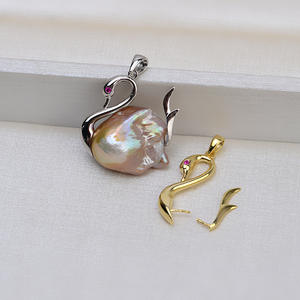 Pendentif baroque en argent S925 fait à la main Wenchi, forme spéciale, base creuse, double face, grosse perle de cygne, 1444, collier DIY - Product Image 1