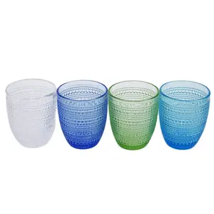 Food Safe Solid Color Beaded Glass Water Cups Hotel Colored Glassware Supermarket Coffee Cup Set Healthy Life 6-Pieces Tumblers