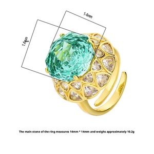 Anillo Ancho de Cobre Ecológico Chapado en Oro con Circonita Cúbica de Corte Rosa de 14 mm y Piedras de Colores para Mujer, Estilo Vintage - Product Image 2