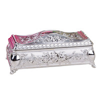 Boîte de rangement à bijoux vintage créative, haut de gamme, incrustée de diamants, rectangulaire, grande capacité, artisanat métallique
