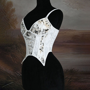 Corset artistique à imprimé marbré, fines bretelles réglables, décolleté cœur, bustier sculptant la taille - Product Image 2