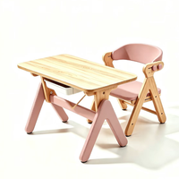 Ensemble bureau et chaise pour enfants au design moderne, hauteur réglable, en bois de hêtre massif, table d'étude pour tout-petits avec tiroir de rangement et chaise