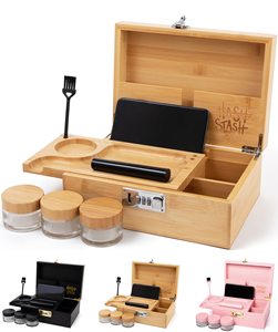 Bamboo Wooden Hash Stash Organizer Box with Rolling Tray Smell Proof Storage Acacia Container Smoking Accessories