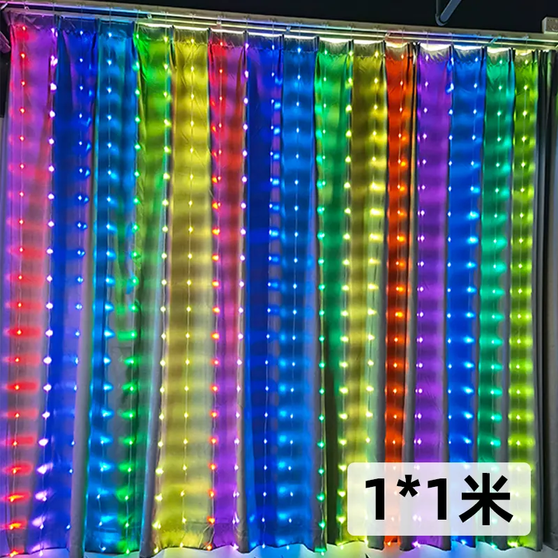2022 Mobile Control App Programmable Led Window Fairy String Lights RGB Music Sound Activated Smart Christmas Lights Curtain