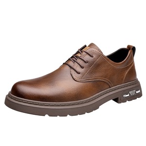 Mocassins en cuir pour hommes, style britannique, bout rond, semelle en caoutchouc antidérapante, chaussures décontractées de printemps - Product Image 5