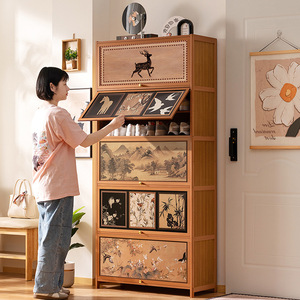 Vintage-style <b>shoe</b> cabinet, integrated home <b>shoe</b> <b>rack</b>, simple and large-capacity floor-standing living room entryway <b>storage</b> - Product Image 2