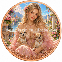 Pièce commémorative ronde en cuivre pur 999 de 40 mm, 1 Troy Oz, impression UV, motif « Belles Filles, Animaux de Compagnie et Bêtes », pièce de collection souvenir