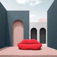 Canapé en forme de lèvres en velours et cuir, tendance, pour salon et appartement, couleur or rose rouge, canapé en forme de baiser